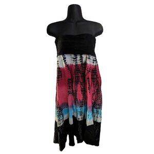 Speak 2 Me Black White Pink Tie Dye Convertible Dress A-Line Maxi Skirt Small S